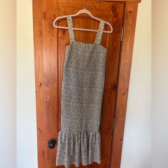 Smocked Light Green Maternity Floral Midi Dress - Picture 1 of 4